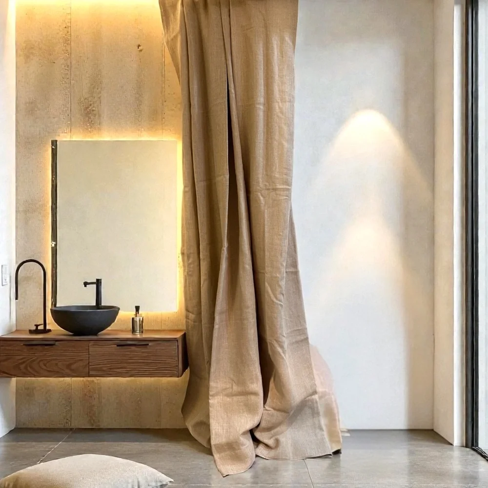 ARHAUS 100% Linen Pole top Tan Natural Drapes  50”x110”